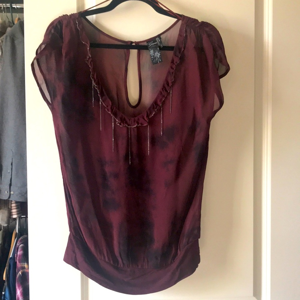 Guess viscose burgundy tie dye top